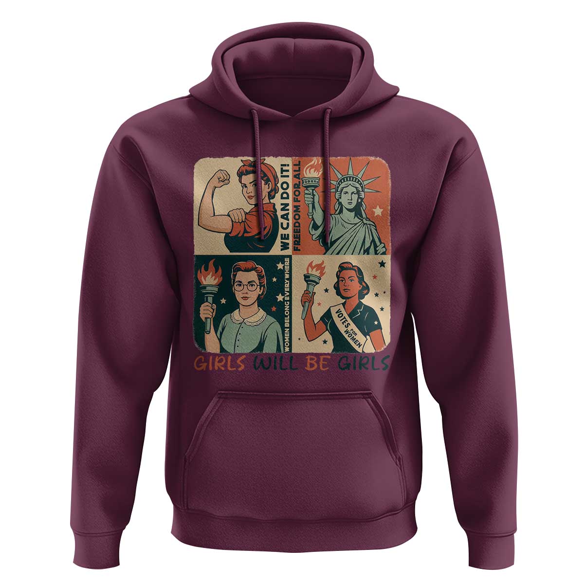 Girls Will Be Girls Hoodie Patriotic Feminist USA Women - Wonder Print Shop