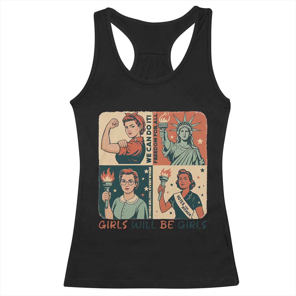 Girls Will Be Girls Racerback Tank Top Patriotic Feminist USA Women - Wonder Print Shop