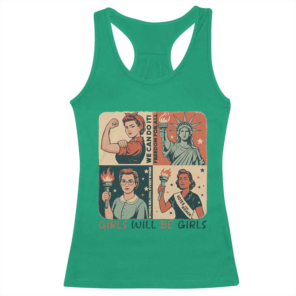 Girls Will Be Girls Racerback Tank Top Patriotic Feminist USA Women - Wonder Print Shop