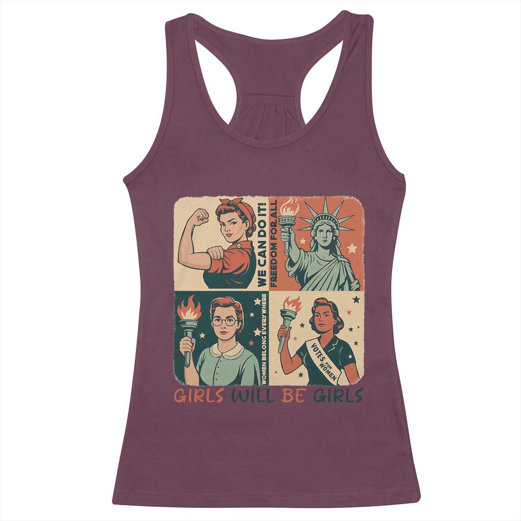Girls Will Be Girls Racerback Tank Top Patriotic Feminist USA Women - Wonder Print Shop