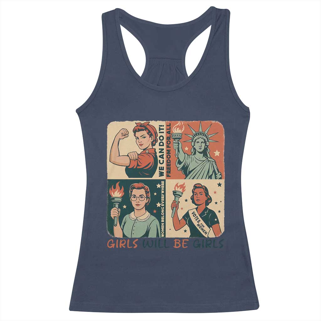Girls Will Be Girls Racerback Tank Top Patriotic Feminist USA Women - Wonder Print Shop