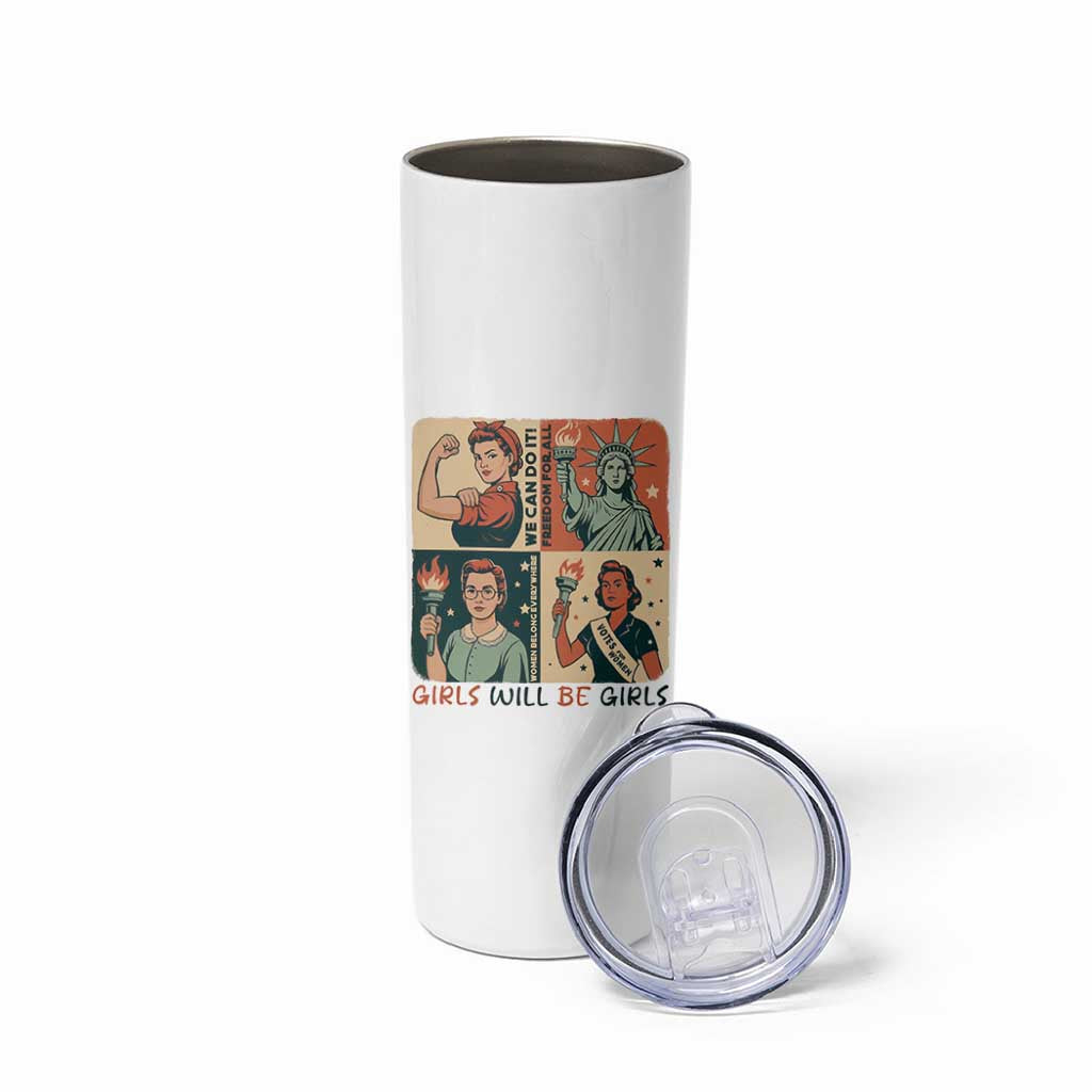 Girls Will Be Girls Skinny Tumbler Patriotic Feminist USA Women