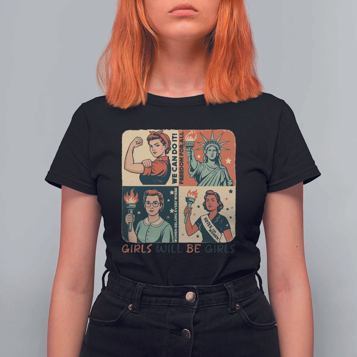 Girls Will Be Girls T Shirt For Women Patriotic Feminist USA Women - Wonder Print Shop