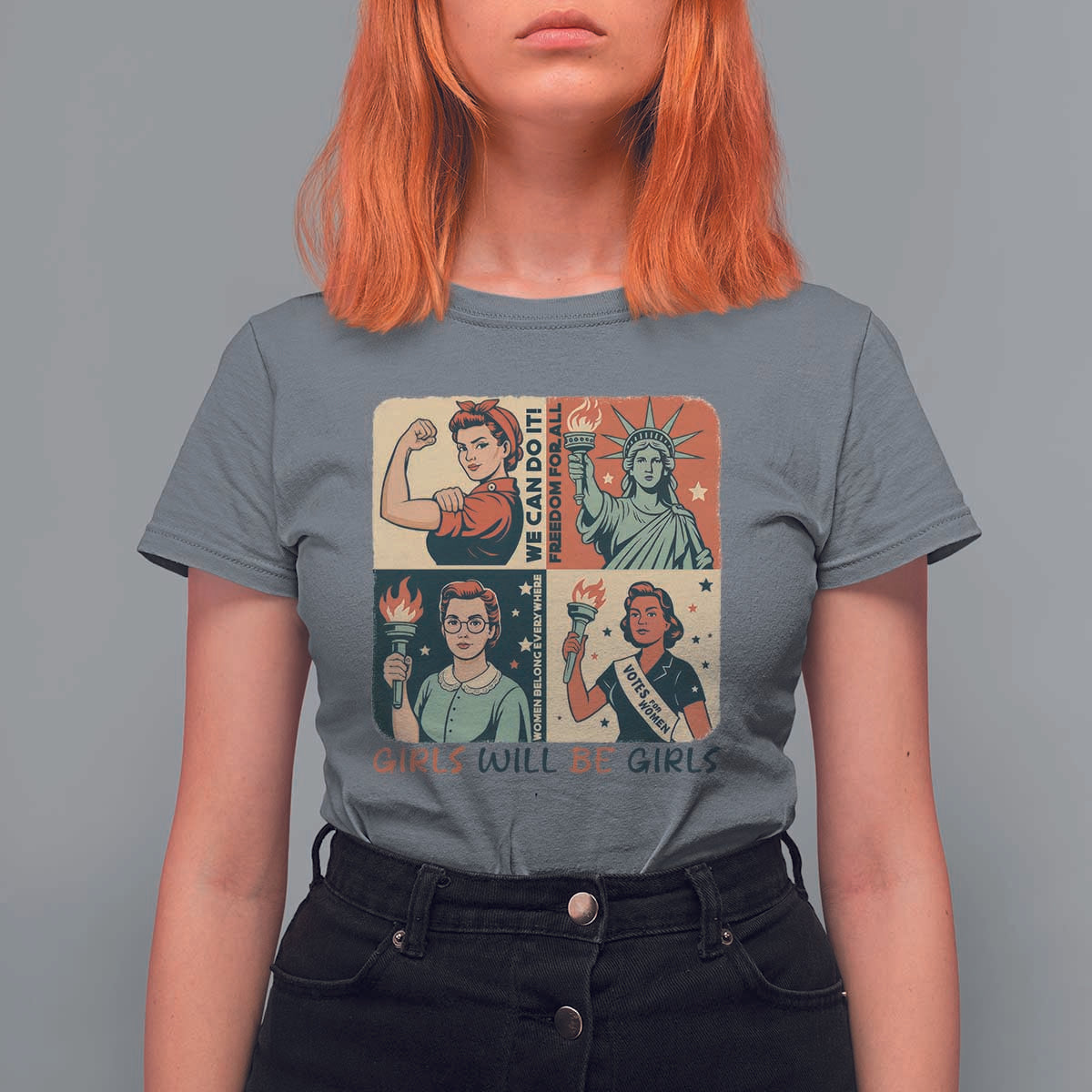 Girls Will Be Girls T Shirt For Women Patriotic Feminist USA Women - Wonder Print Shop