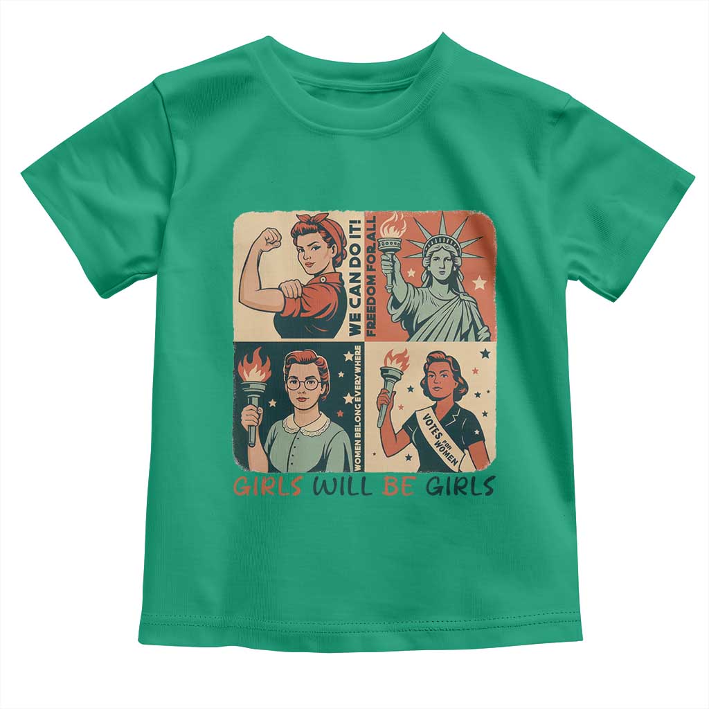 Girls Will Be Girls Toddler T Shirt Patriotic Feminist USA Women - Wonder Print Shop