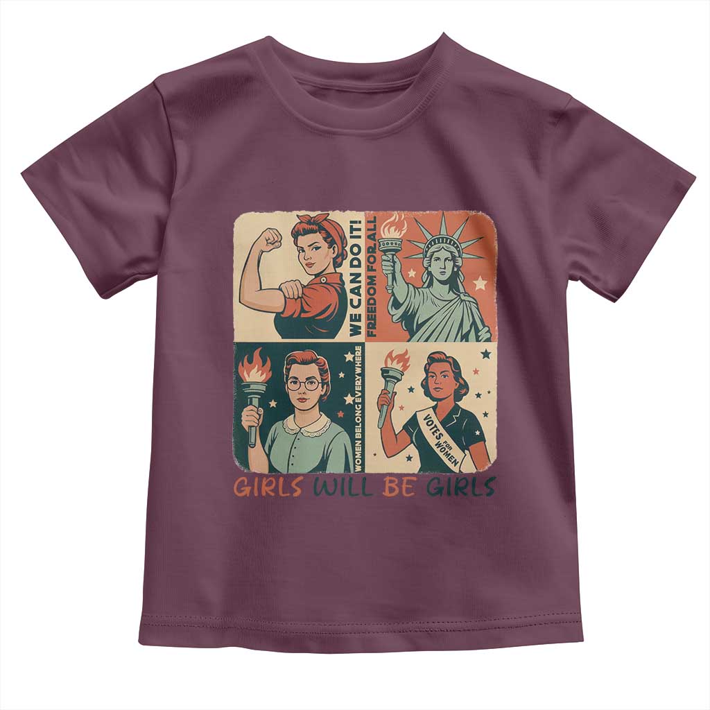 Girls Will Be Girls Toddler T Shirt Patriotic Feminist USA Women - Wonder Print Shop