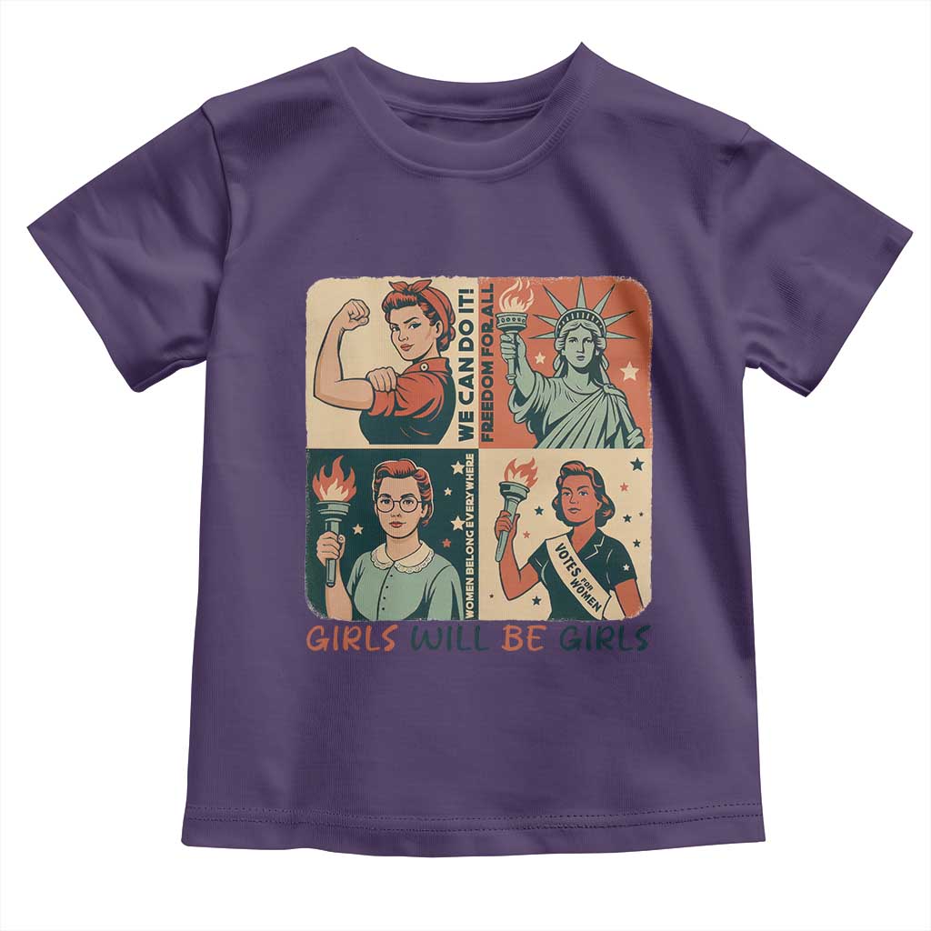 Girls Will Be Girls Toddler T Shirt Patriotic Feminist USA Women - Wonder Print Shop