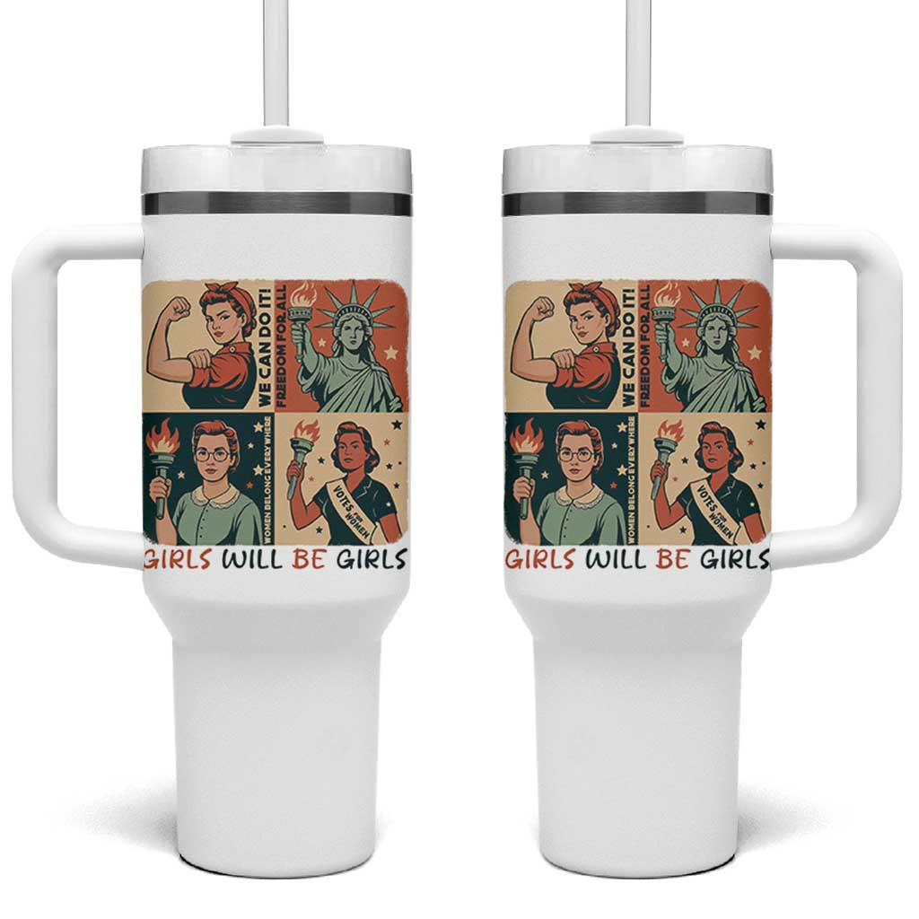 Girls Will Be Girls Tumbler With Handle Patriotic Feminist USA Women