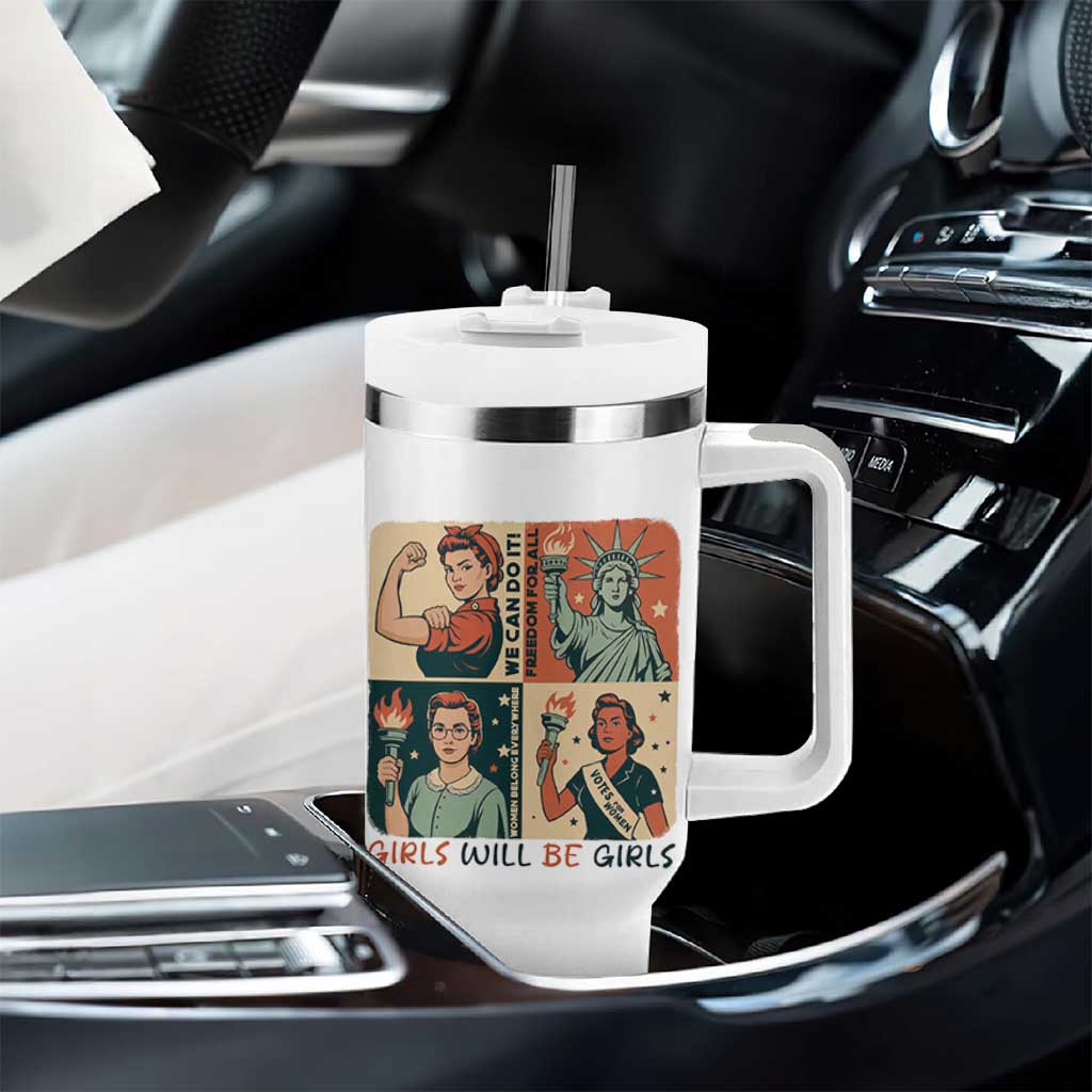 Girls Will Be Girls Tumbler With Handle Patriotic Feminist USA Women