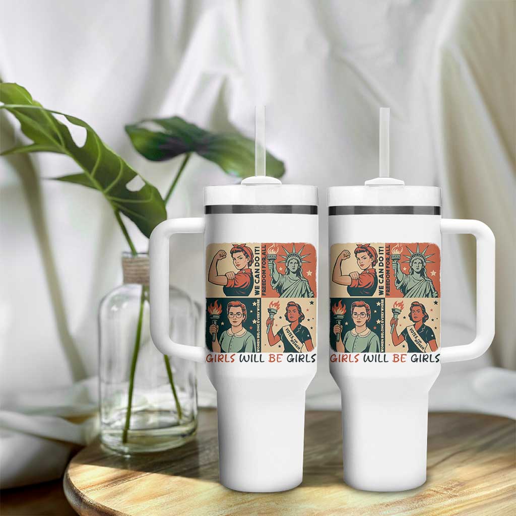 Girls Will Be Girls Tumbler With Handle Patriotic Feminist USA Women