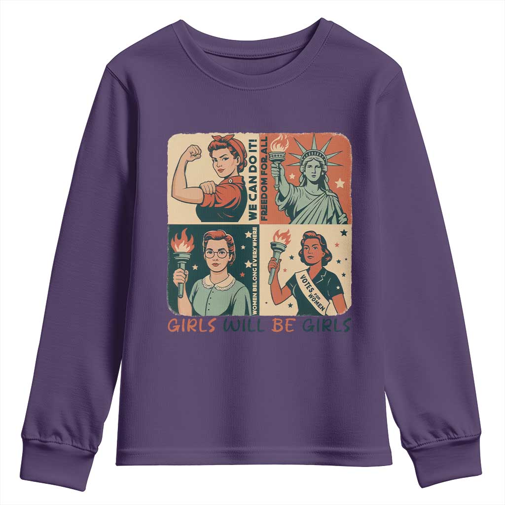 Girls Will Be Girls Youth Sweatshirt Patriotic Feminist USA Women - Wonder Print Shop