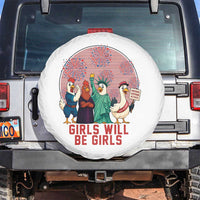 Girls Will Be Girls Spare Tire Cover Funny Patriotic Feathered Feminists Ducks - Wonder Print Shop