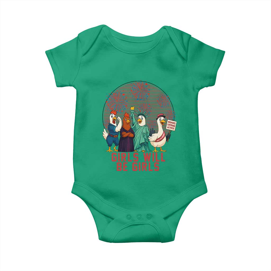 Girls Will Be Girls Baby Onesie Funny Patriotic Feathered Feminists Ducks - Wonder Print Shop