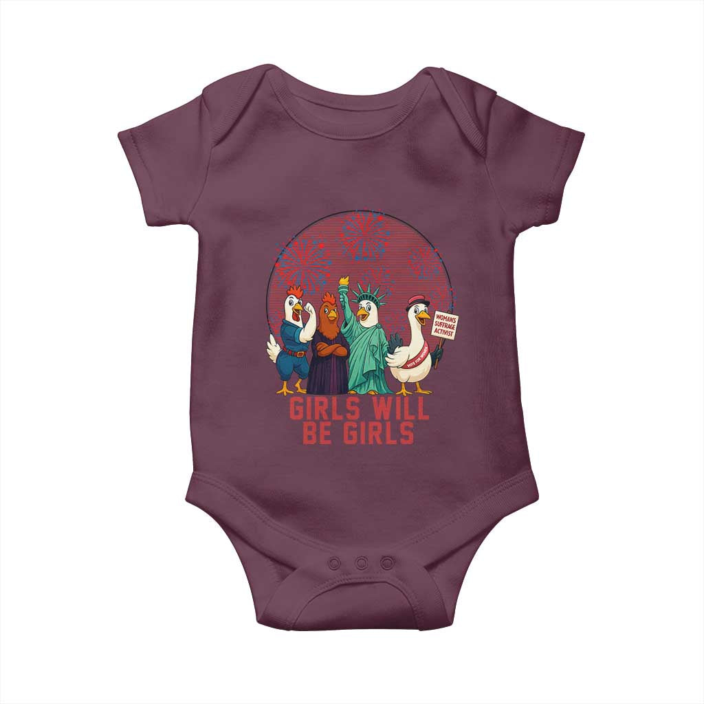 Girls Will Be Girls Baby Onesie Funny Patriotic Feathered Feminists Ducks - Wonder Print Shop