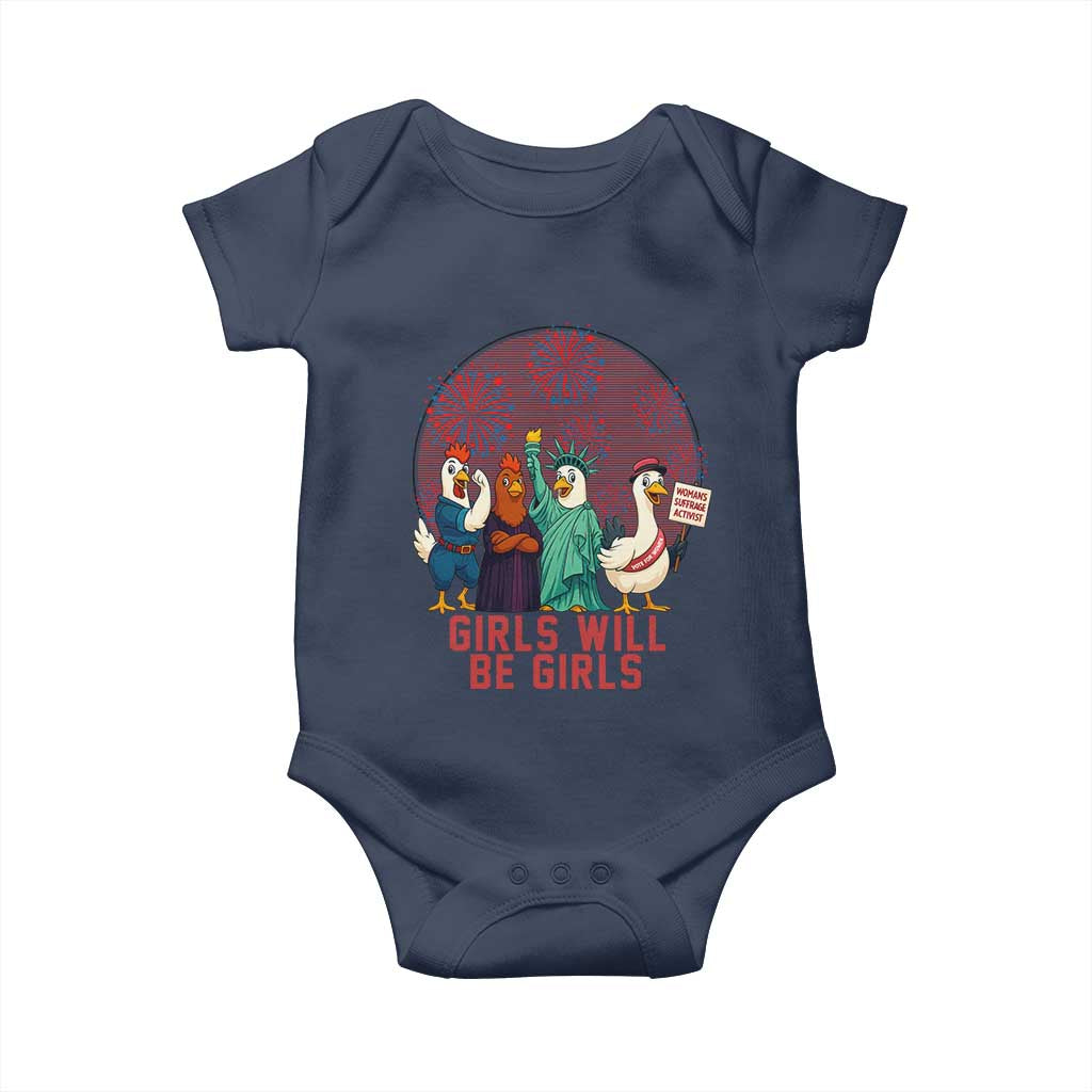 Girls Will Be Girls Baby Onesie Funny Patriotic Feathered Feminists Ducks - Wonder Print Shop