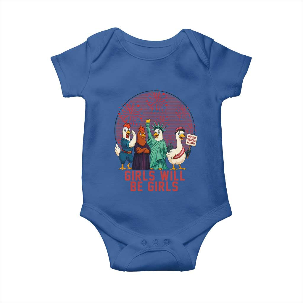 Girls Will Be Girls Baby Onesie Funny Patriotic Feathered Feminists Ducks - Wonder Print Shop