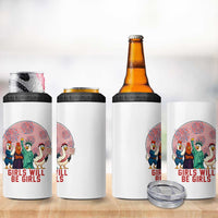 Girls Will Be Girls 4 in 1 Can Cooler Tumbler Funny Patriotic Feathered Feminists Ducks