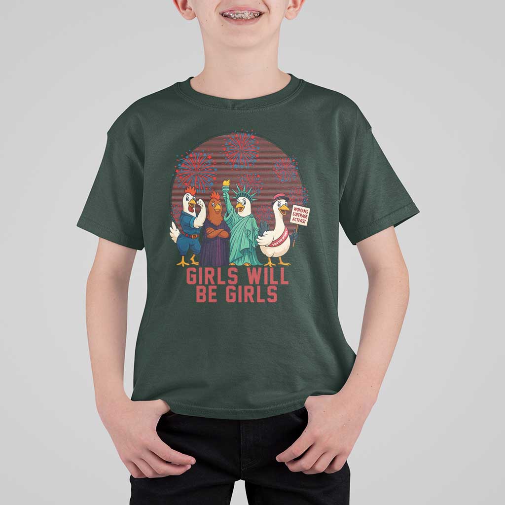 Girls Will Be Girls T Shirt For Kid Funny Patriotic Feathered Feminists Ducks - Wonder Print Shop