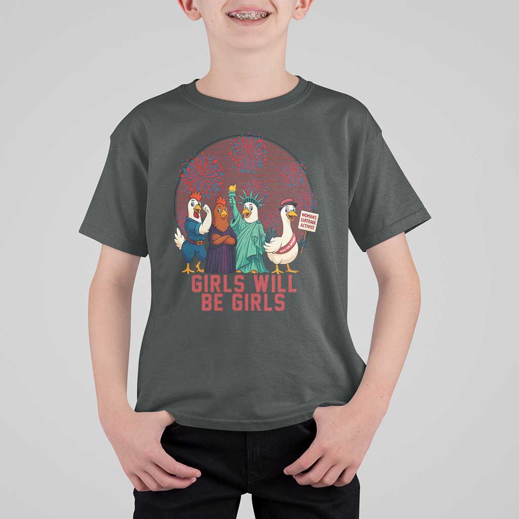 Girls Will Be Girls T Shirt For Kid Funny Patriotic Feathered Feminists Ducks - Wonder Print Shop