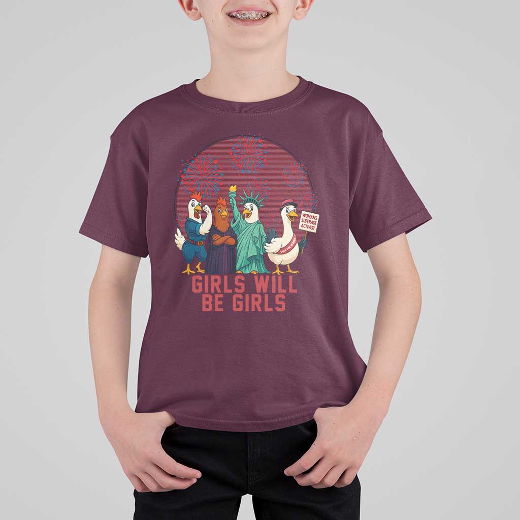 Girls Will Be Girls T Shirt For Kid Funny Patriotic Feathered Feminists Ducks - Wonder Print Shop