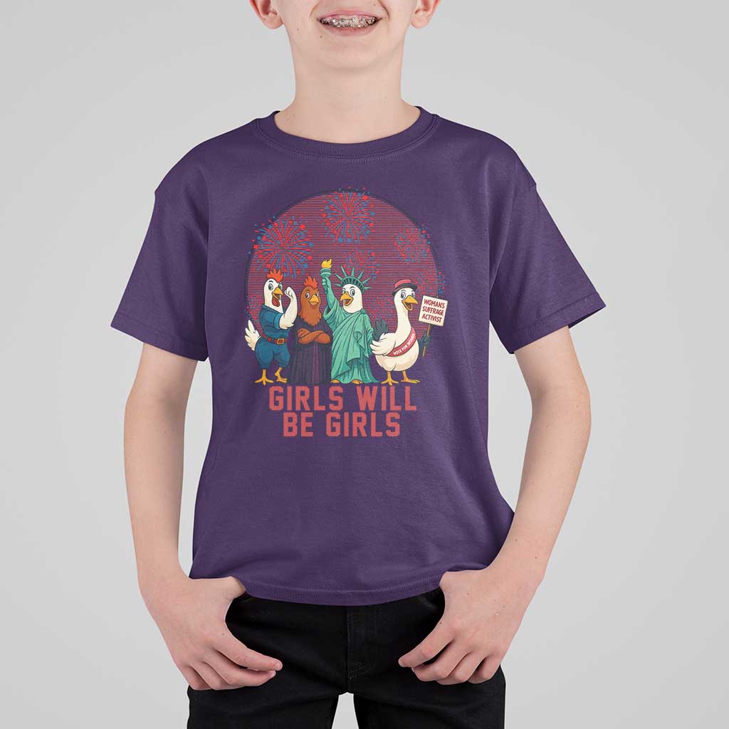 Girls Will Be Girls T Shirt For Kid Funny Patriotic Feathered Feminists Ducks - Wonder Print Shop