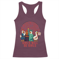 Girls Will Be Girls Racerback Tank Top Funny Patriotic Feathered Feminists Ducks - Wonder Print Shop