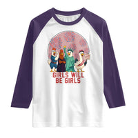Girls Will Be Girls Raglan Shirt Funny Patriotic Feathered Feminists Ducks - Wonder Print Shop