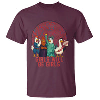 Girls Will Be Girls T Shirt Funny Patriotic Feathered Feminists Ducks - Wonder Print Shop