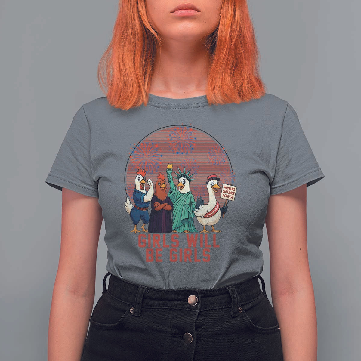 Girls Will Be Girls T Shirt For Women Funny Patriotic Feathered Feminists Ducks - Wonder Print Shop