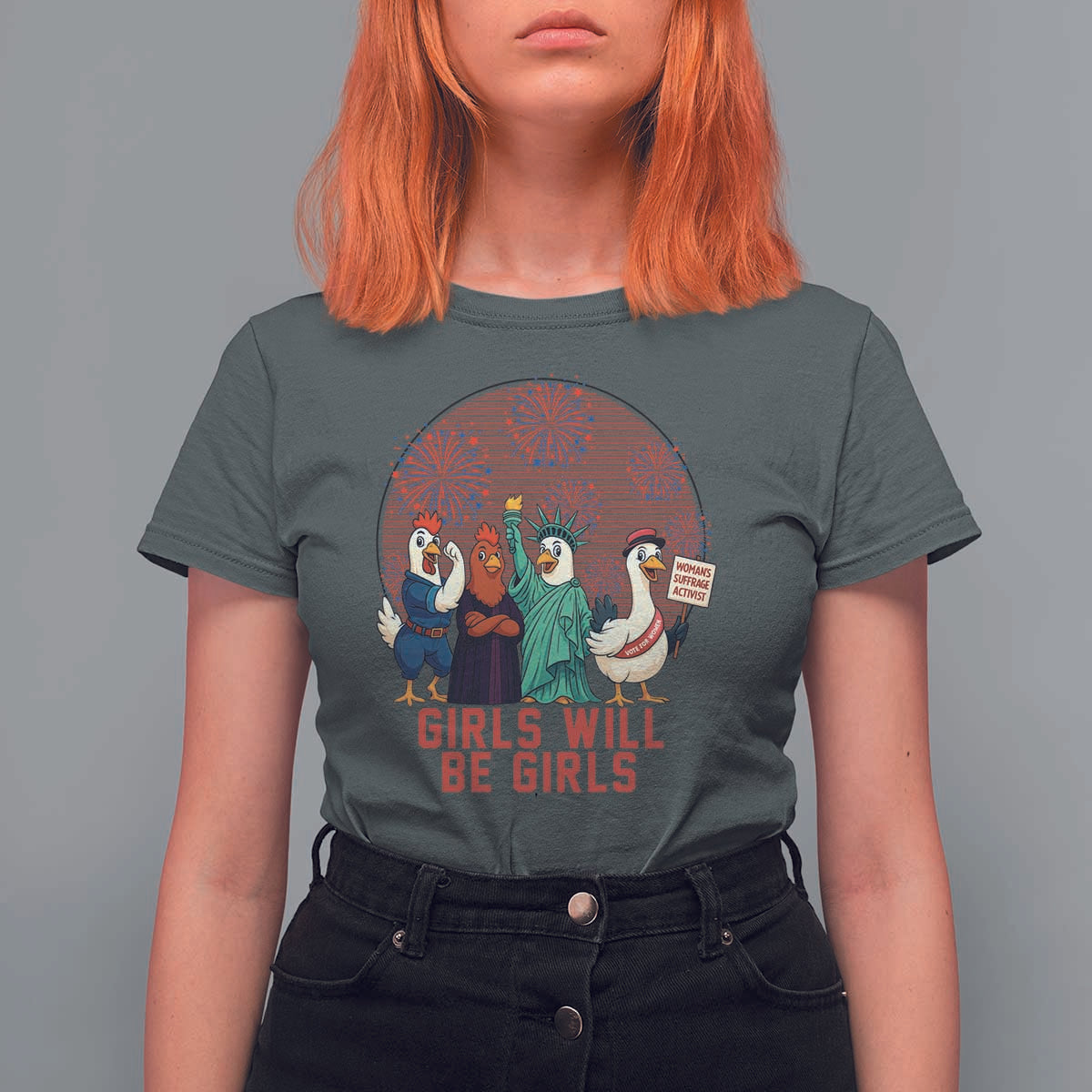 Girls Will Be Girls T Shirt For Women Funny Patriotic Feathered Feminists Ducks - Wonder Print Shop