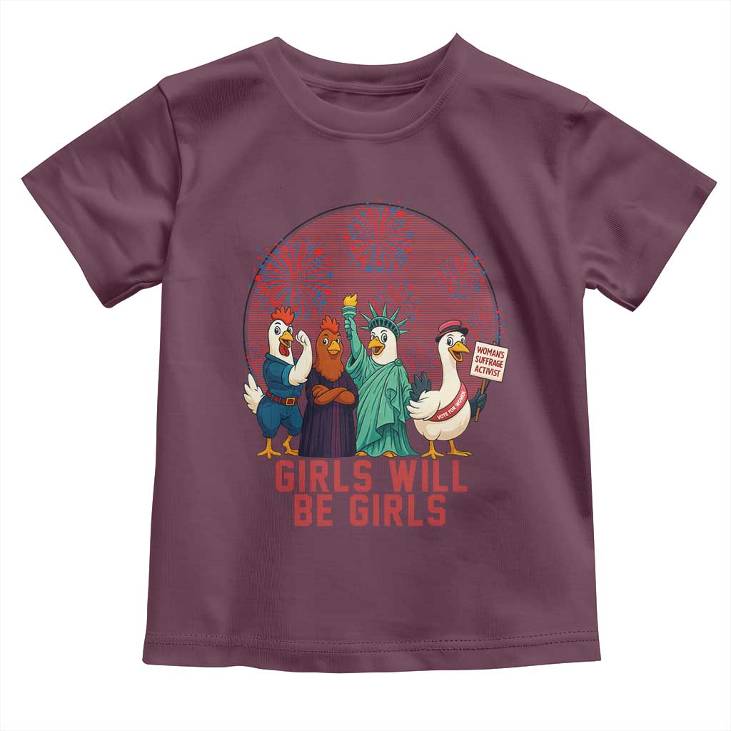 Girls Will Be Girls Toddler T Shirt Funny Patriotic Feathered Feminists Ducks - Wonder Print Shop