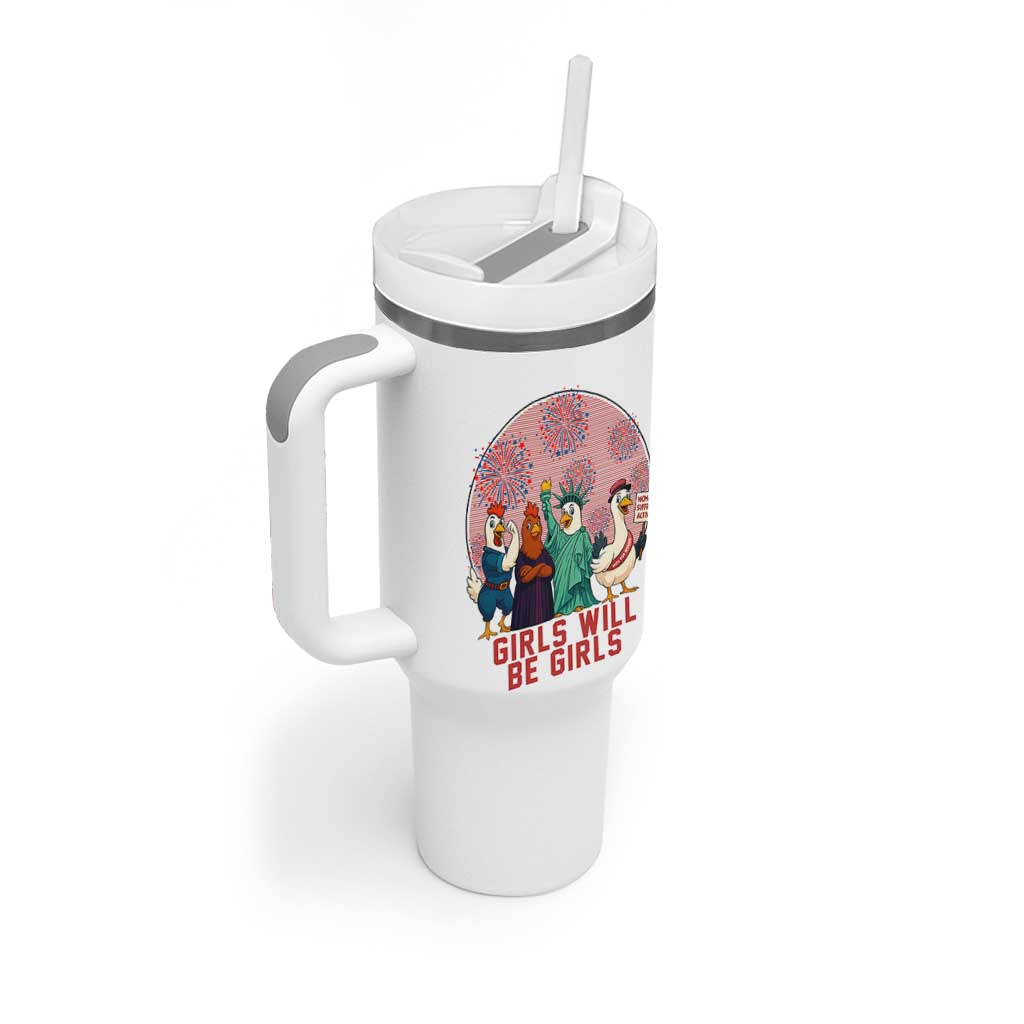 Girls Will Be Girls Tumbler With Handle Funny Patriotic Feathered Feminists Ducks