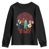 Girls Will Be Girls Youth Sweatshirt Funny Patriotic Feathered Feminists Ducks - Wonder Print Shop