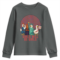 Girls Will Be Girls Youth Sweatshirt Funny Patriotic Feathered Feminists Ducks - Wonder Print Shop