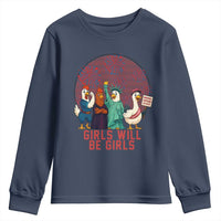 Girls Will Be Girls Youth Sweatshirt Funny Patriotic Feathered Feminists Ducks - Wonder Print Shop