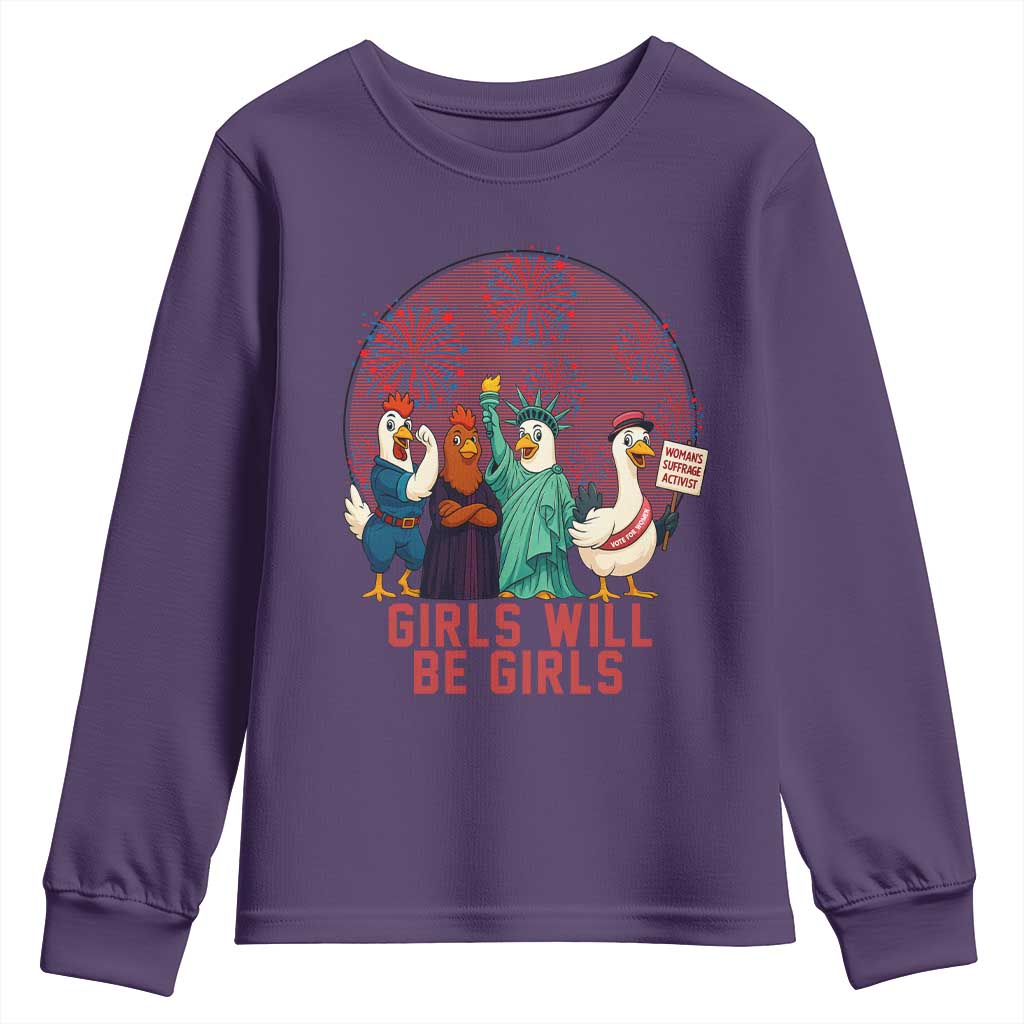 Girls Will Be Girls Youth Sweatshirt Funny Patriotic Feathered Feminists Ducks - Wonder Print Shop