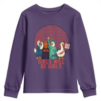 Girls Will Be Girls Youth Sweatshirt Funny Patriotic Feathered Feminists Ducks - Wonder Print Shop