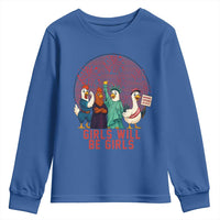 Girls Will Be Girls Youth Sweatshirt Funny Patriotic Feathered Feminists Ducks - Wonder Print Shop