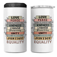 Human Rights Bookish 4 in 1 Can Cooler Tumbler Kindness Peace Equality Flower For Women