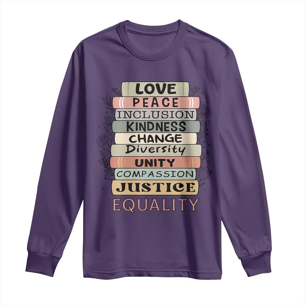 Human Rights Bookish Long Sleeve Shirt Kindness Peace Equality Flower For Women - Wonder Print Shop