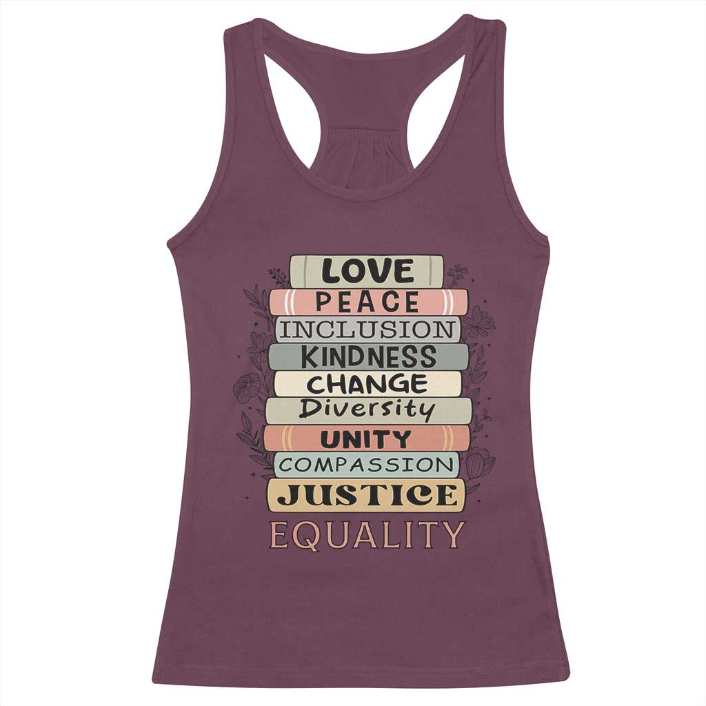 Human Rights Bookish Racerback Tank Top Kindness Peace Equality Flower For Women - Wonder Print Shop