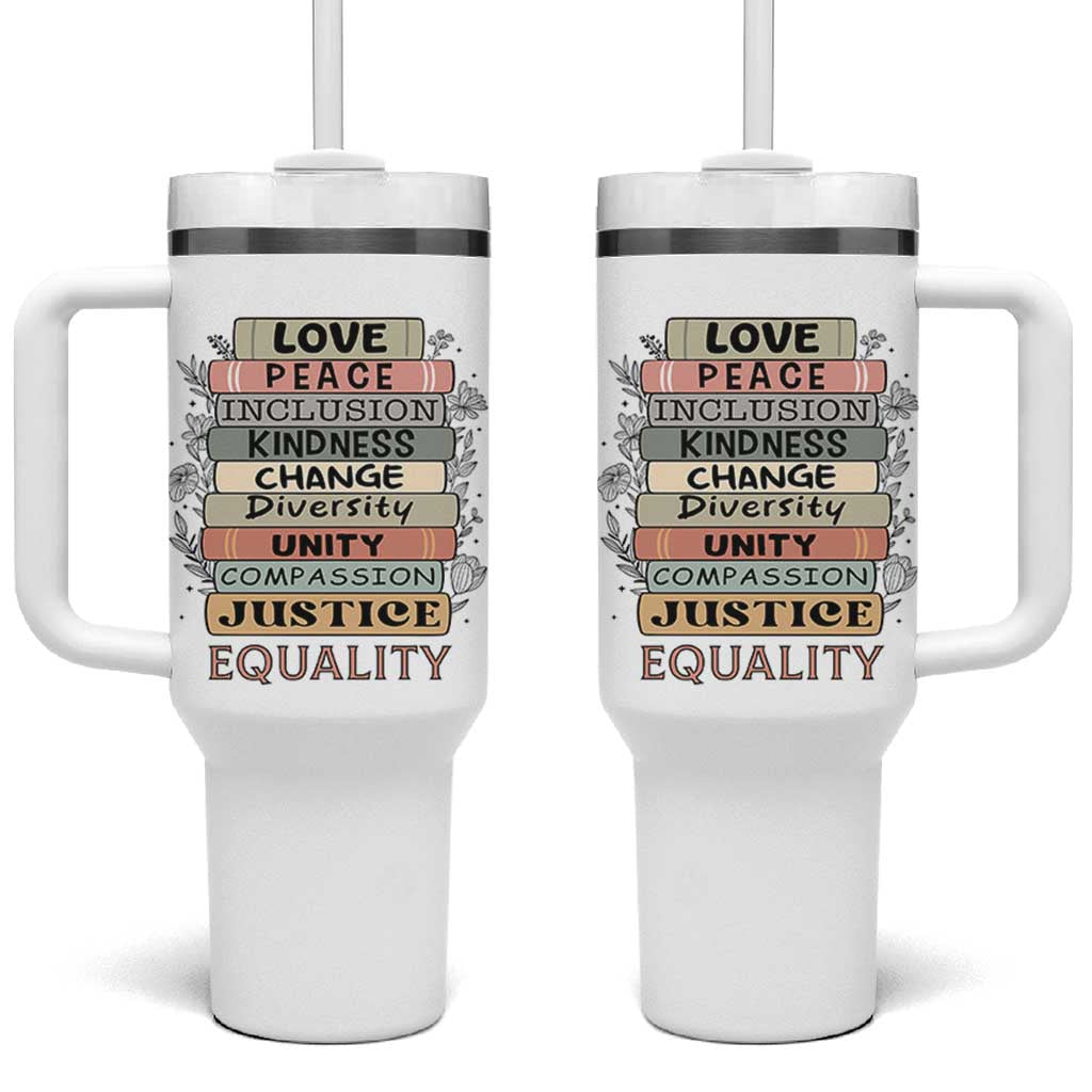 Human Rights Bookish Tumbler With Handle Kindness Peace Equality Flower For Women