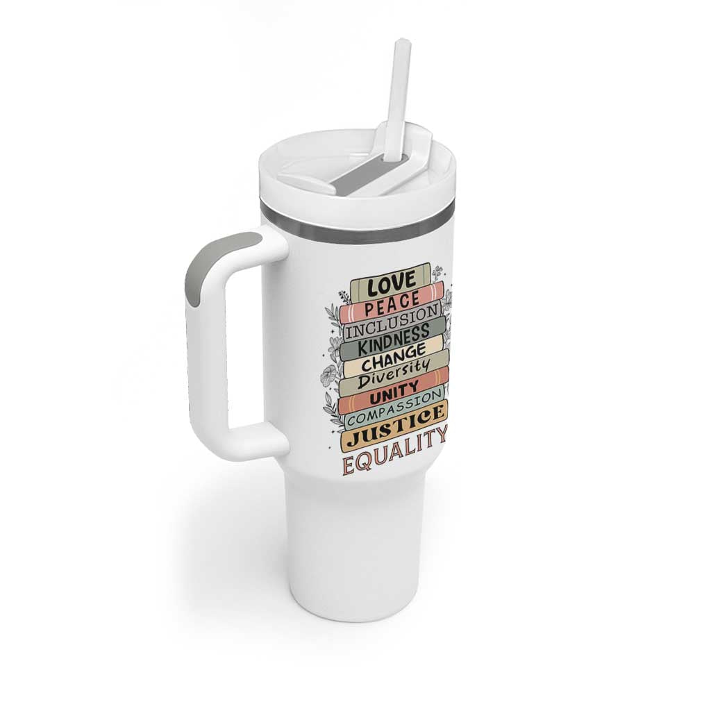 Human Rights Bookish Tumbler With Handle Kindness Peace Equality Flower For Women