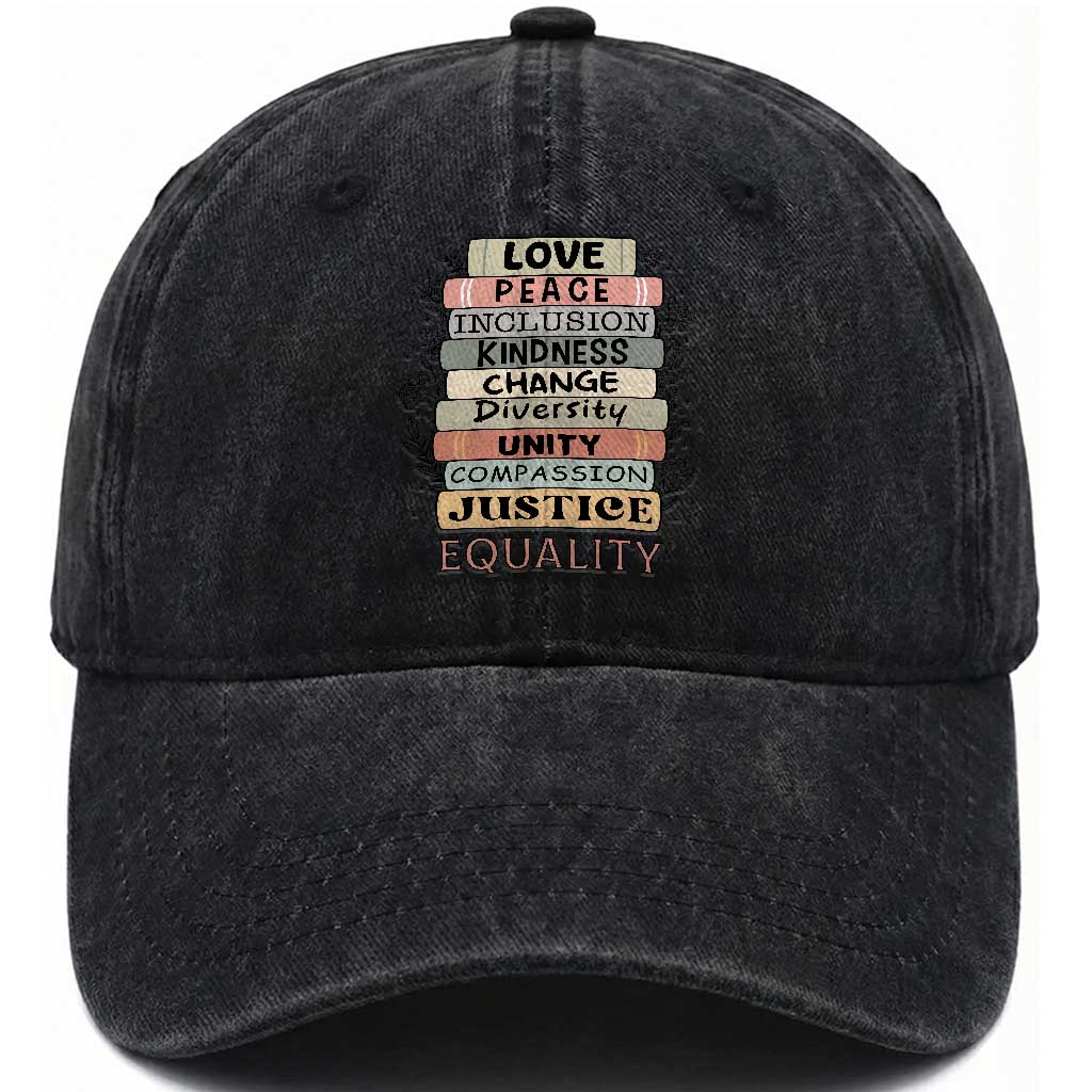 Human Rights Bookish Washed Cotton Baseball Cap Kindness Peace Equality Flower For Women