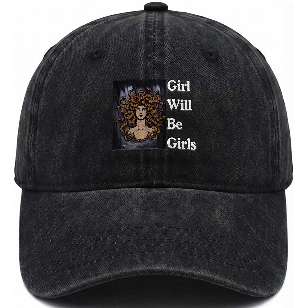 Girl Will Be Girls Washed Cotton Baseball Cap Medusa Mythology Feminist Women