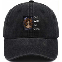 Girl Will Be Girls Washed Cotton Baseball Cap Medusa Mythology Feminist Women