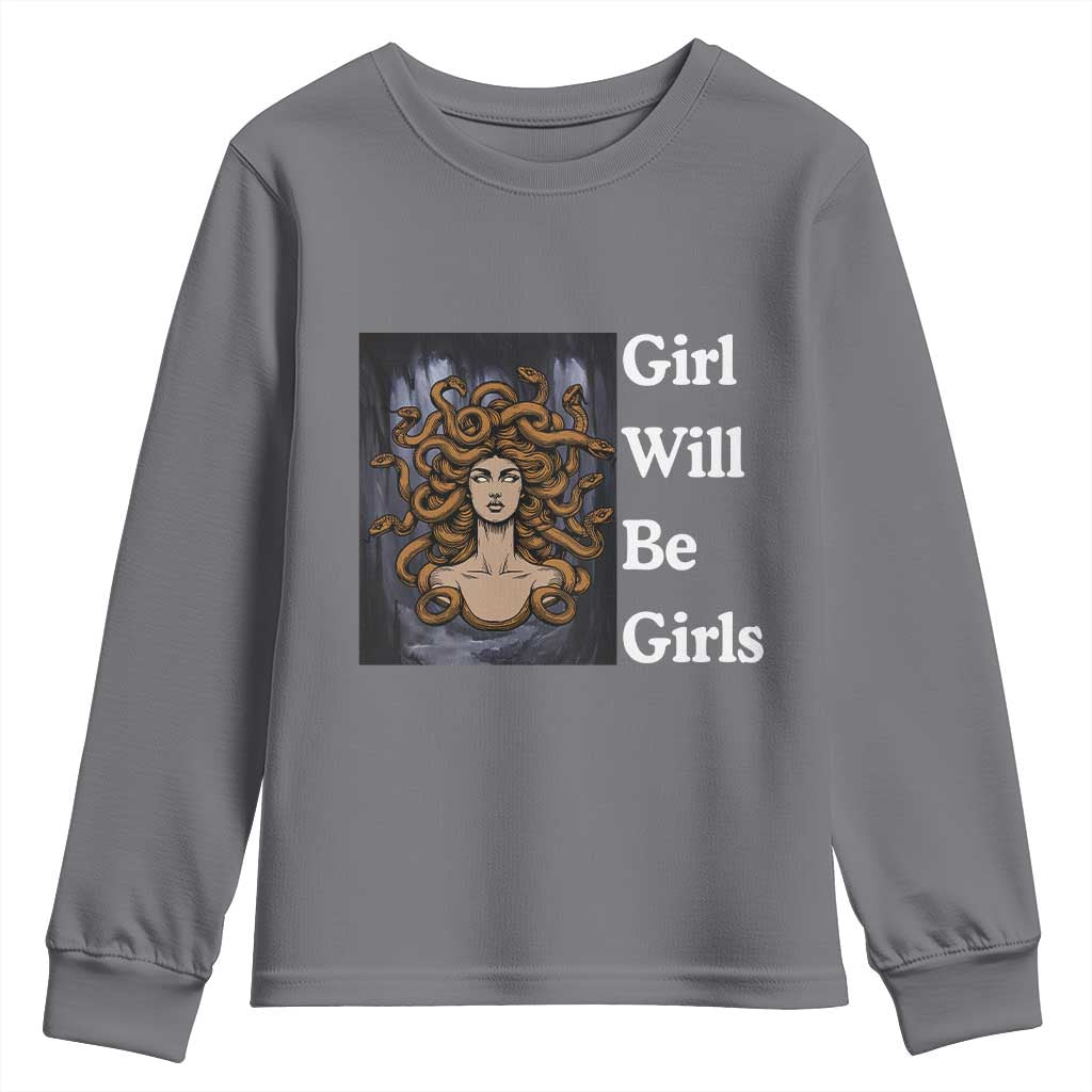 Girl Will Be Girls Youth Sweatshirt Medusa Mythology Feminist Women - Wonder Print Shop