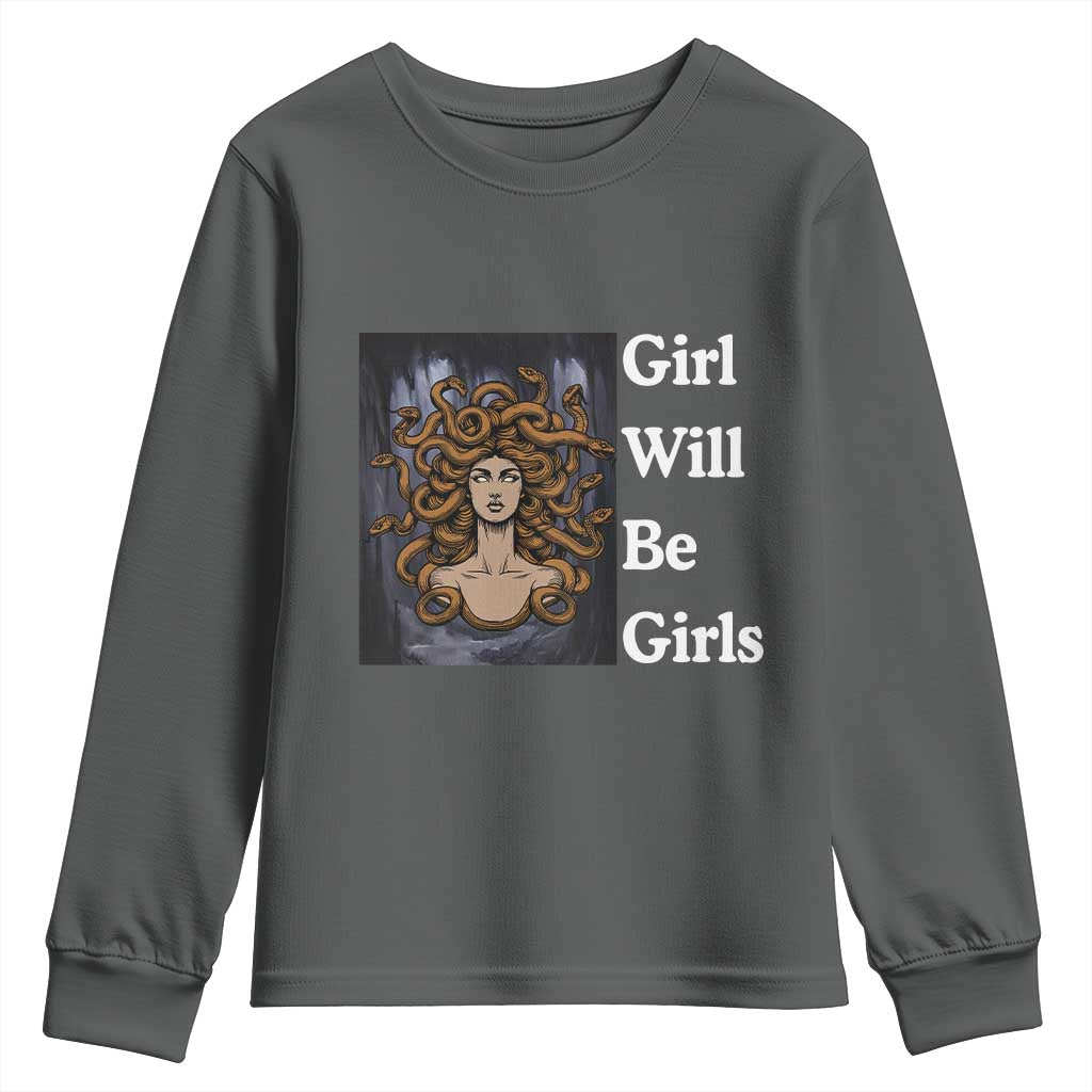 Girl Will Be Girls Youth Sweatshirt Medusa Mythology Feminist Women - Wonder Print Shop
