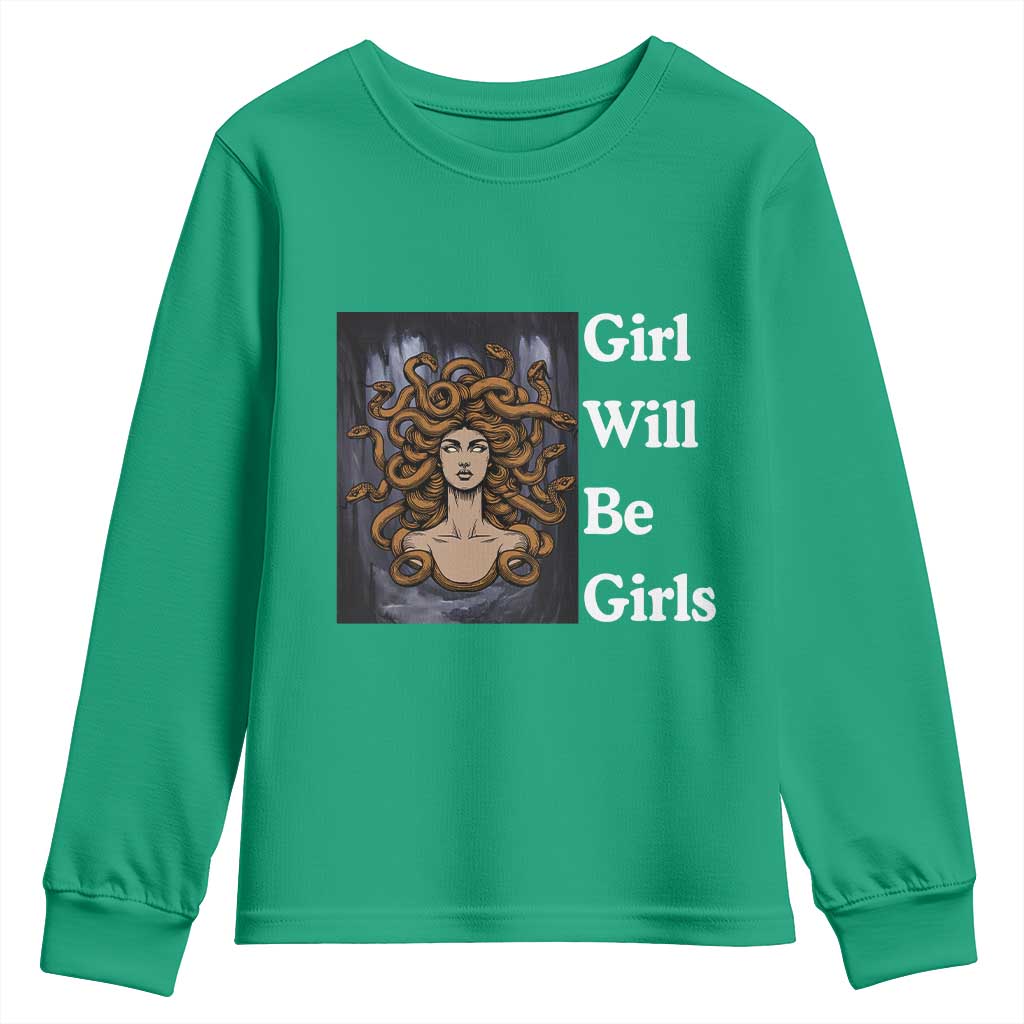 Girl Will Be Girls Youth Sweatshirt Medusa Mythology Feminist Women - Wonder Print Shop