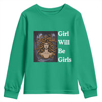 Girl Will Be Girls Youth Sweatshirt Medusa Mythology Feminist Women - Wonder Print Shop